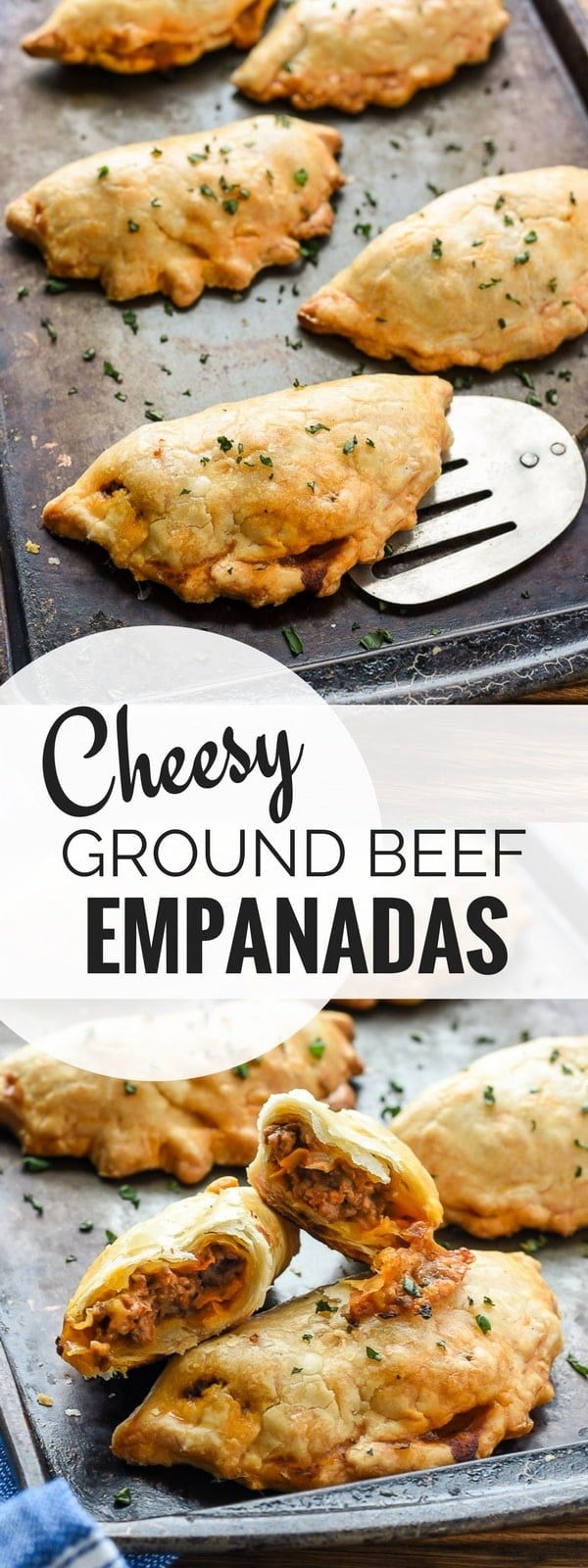 Cheesy Ground Beef Empanadas are a fun, easy, and filling meal that's great for dinner or for packing in school lunches!
