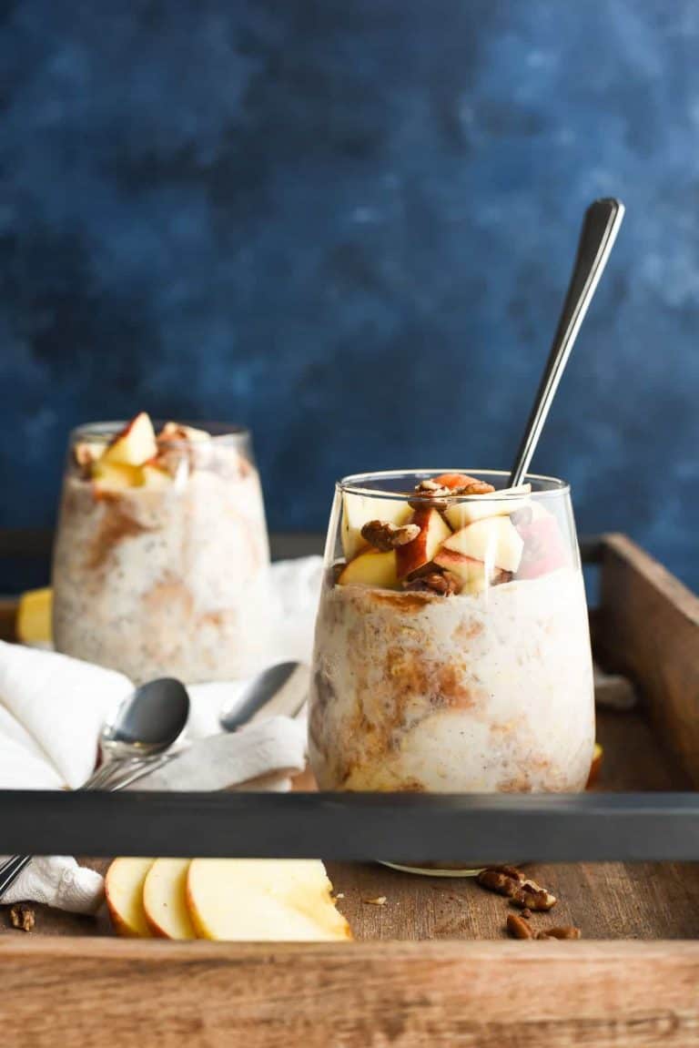 Apple Butter Overnight Oats are creamy with a swirl of sweetly spiced apple butter. This is how fall should taste!