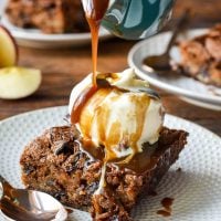 Spiced Apple Cake drizzled with bourbon caramel sauce makes a ridiculously great dessert for autumn!