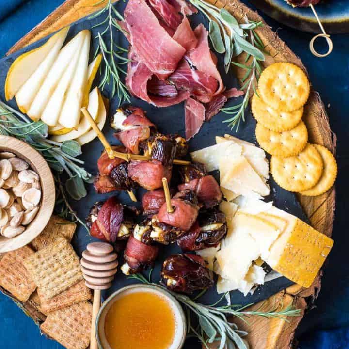 These Speck Wrapped Goat Cheese Dates make a perfect sweet and savory appetizer for the holidays!