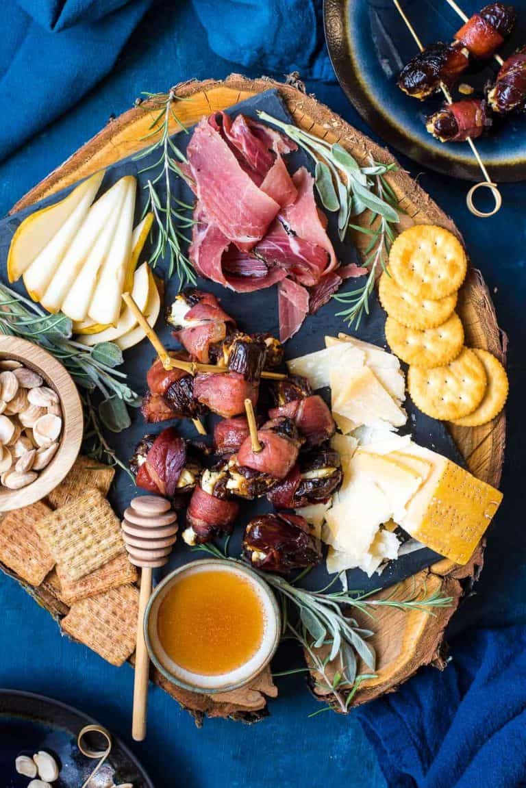 These Speck Wrapped Goat Cheese Dates make a perfect sweet and savory appetizer for the holidays!