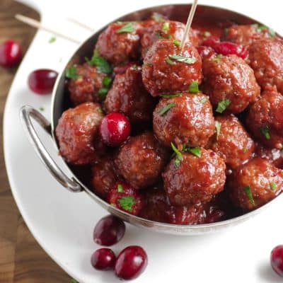 Cranberry Meatballs in a bowl.