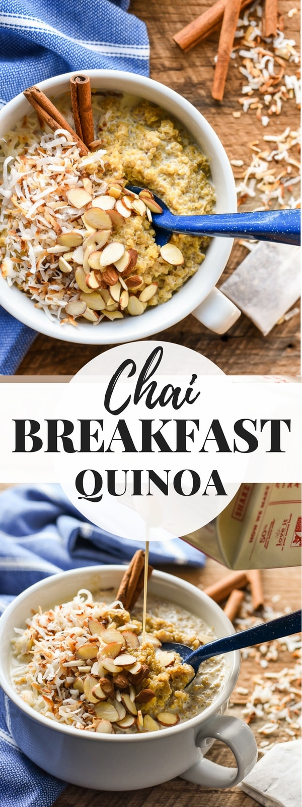This warm and comforting Chai Quinoa Breakfast Bowl is a healthy breakfast for a cold winter morning. Naturally gluten and dairy free!