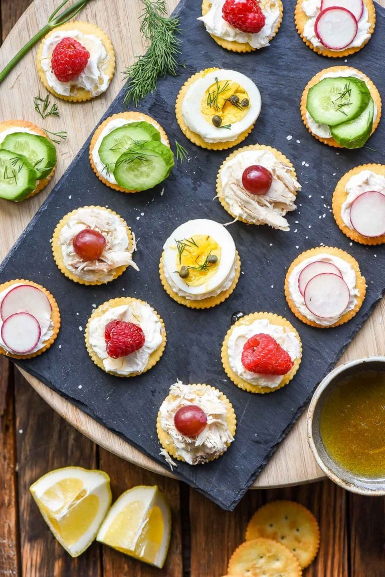 Ritz cracker appetizers on a platter