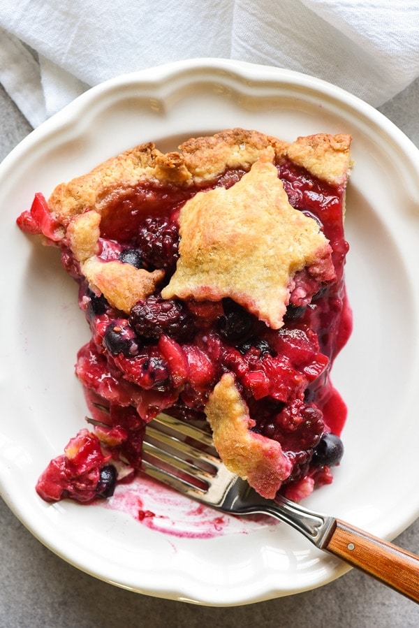 Slice of Bumbleberry Pie on a plate