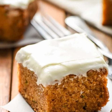 A slice of Zucchini Cake with Cream Cheese Frosting