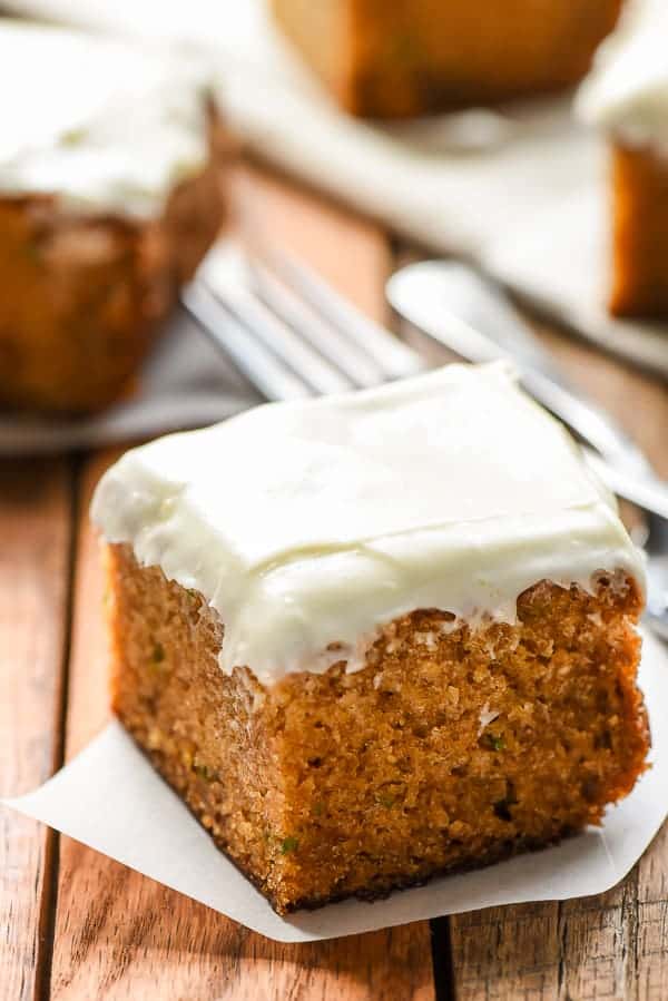 A slice of Zucchini Cake with Cream Cheese Frosting