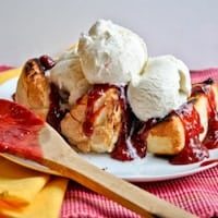 Grilled Angel Food Cake with Strawberry Rhubarb Compote