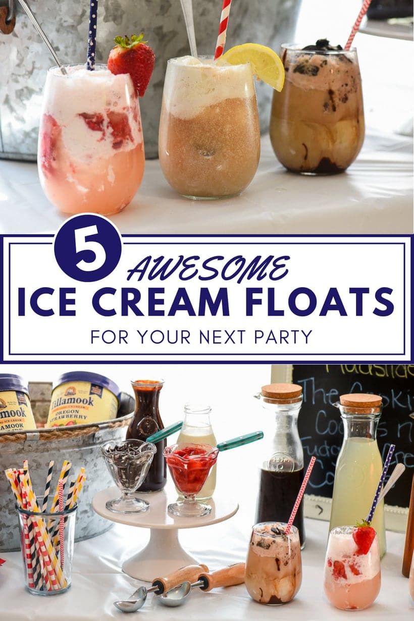 3 different ice cream float ideas in a festive party set up