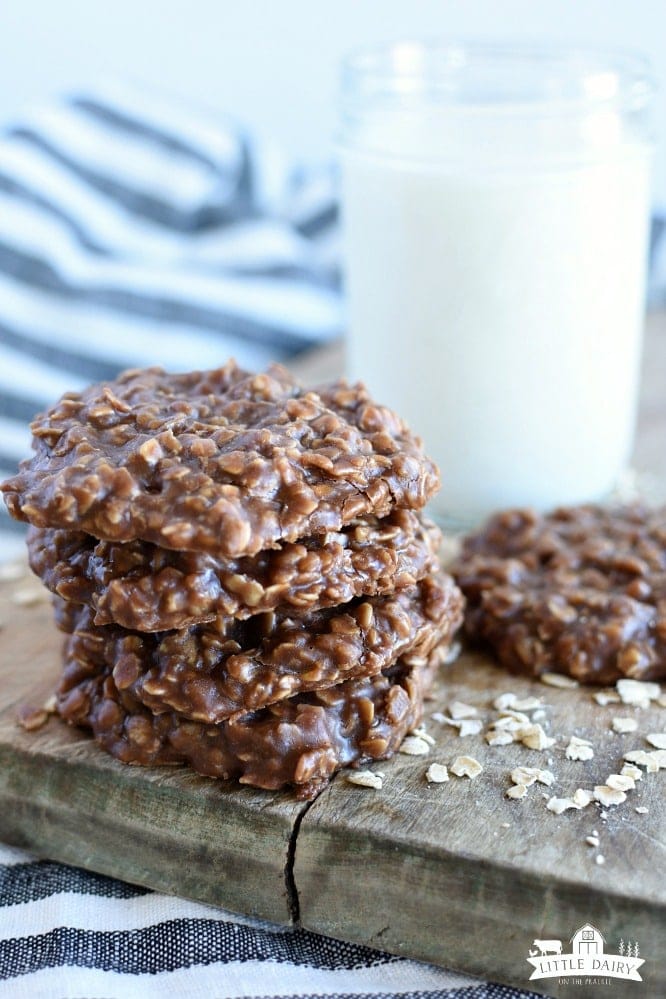 Stack of Classic No Bake Cookies with Milk
