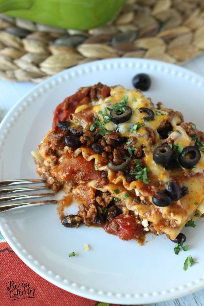 Slice of Mexican Lasagna on a plate