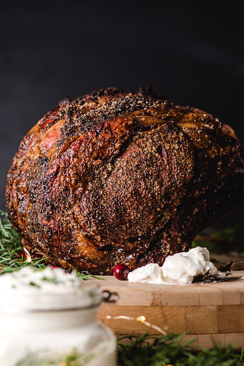 Prime Rib Roast with holiday decorations