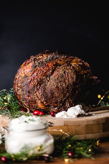 Prime Rib Roast on a wooden pllatter