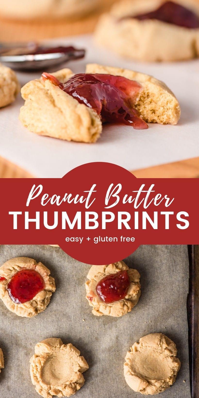 Peanut Butter Thumbprint Cookies with jam in the center