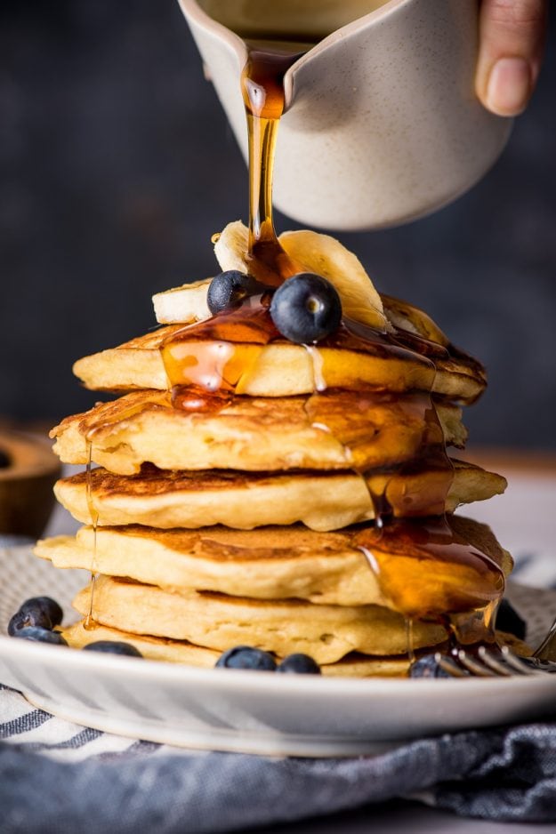 stack of Ricotta pancakes with syrup