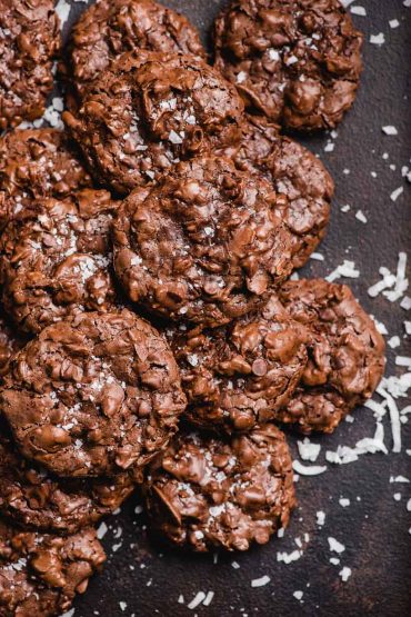 almond joy cookies with flaked sea salt