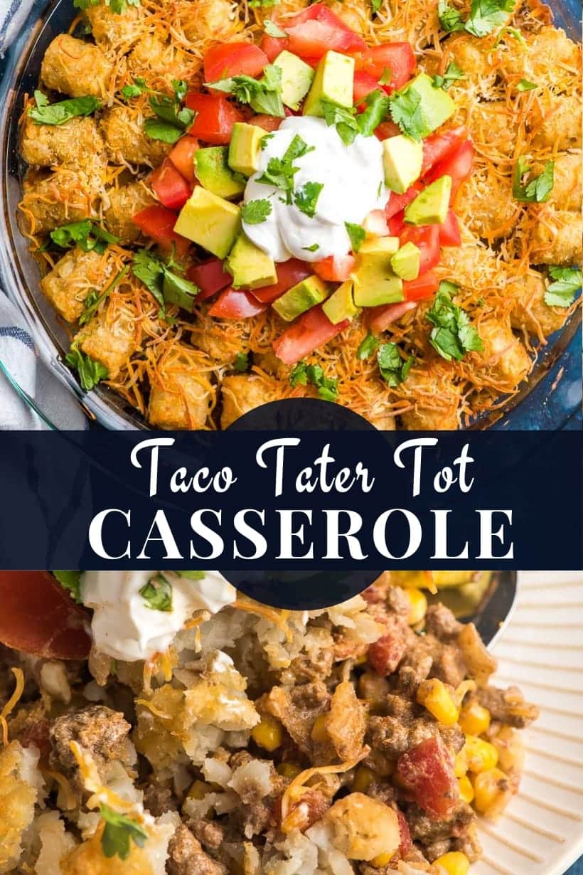 mexican tater tot casserole in a dish and scooped on a plate