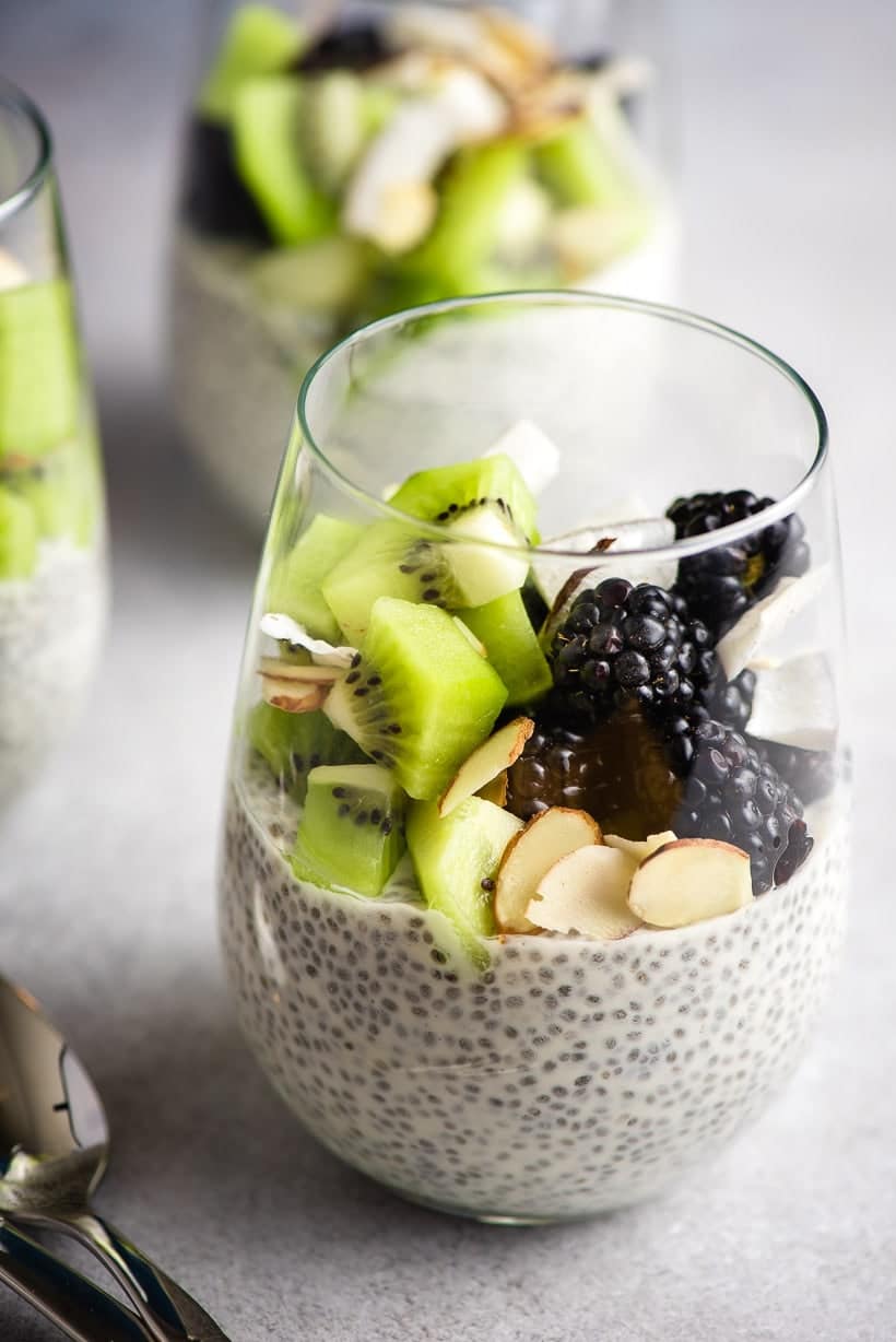 Overnight Chia Pudding with Fruit in a glass