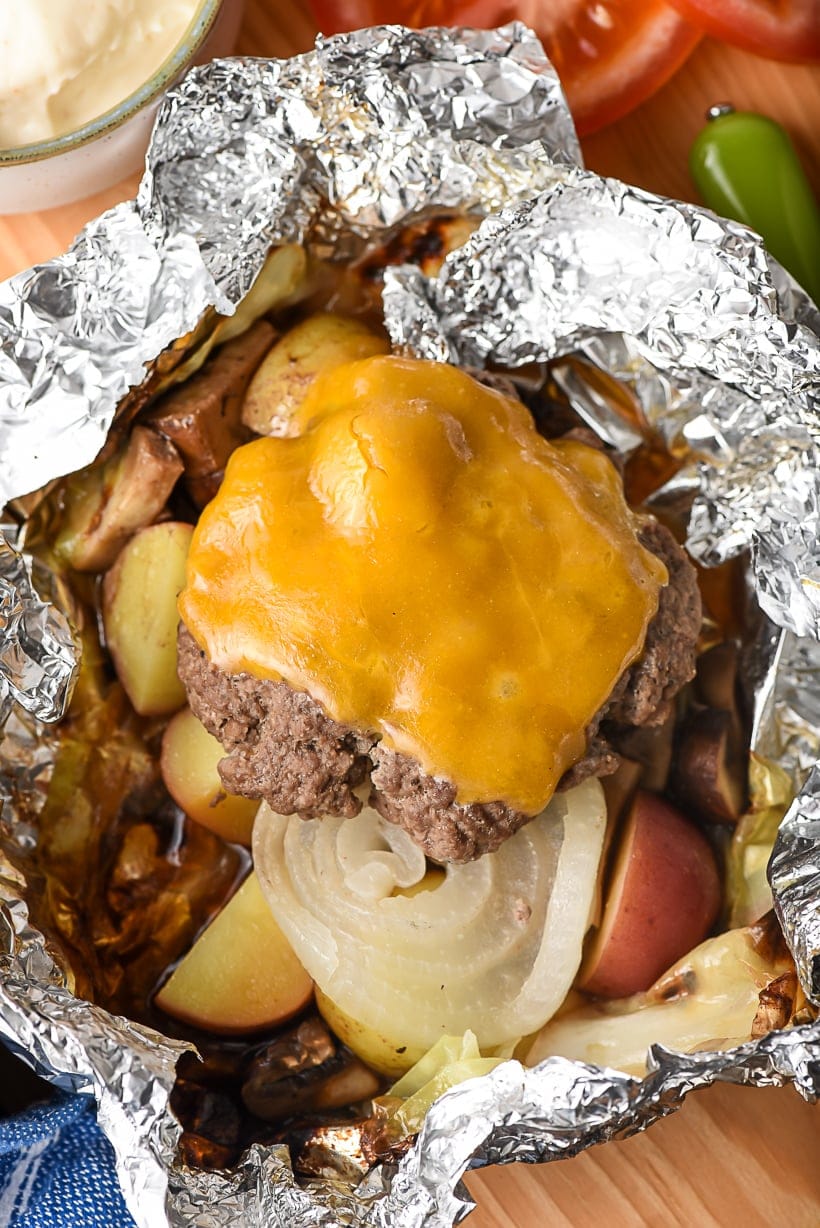 Cheeseburger Hobo Dinner in a foil packet
