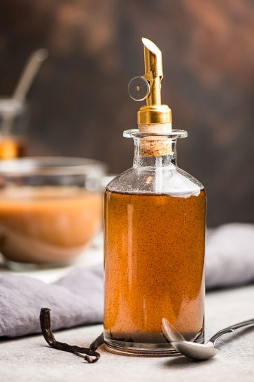 Vanilla Syrup for coffee in a glass bottle