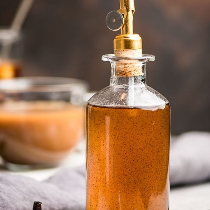 Vanilla Syrup for coffee in a glass bottle