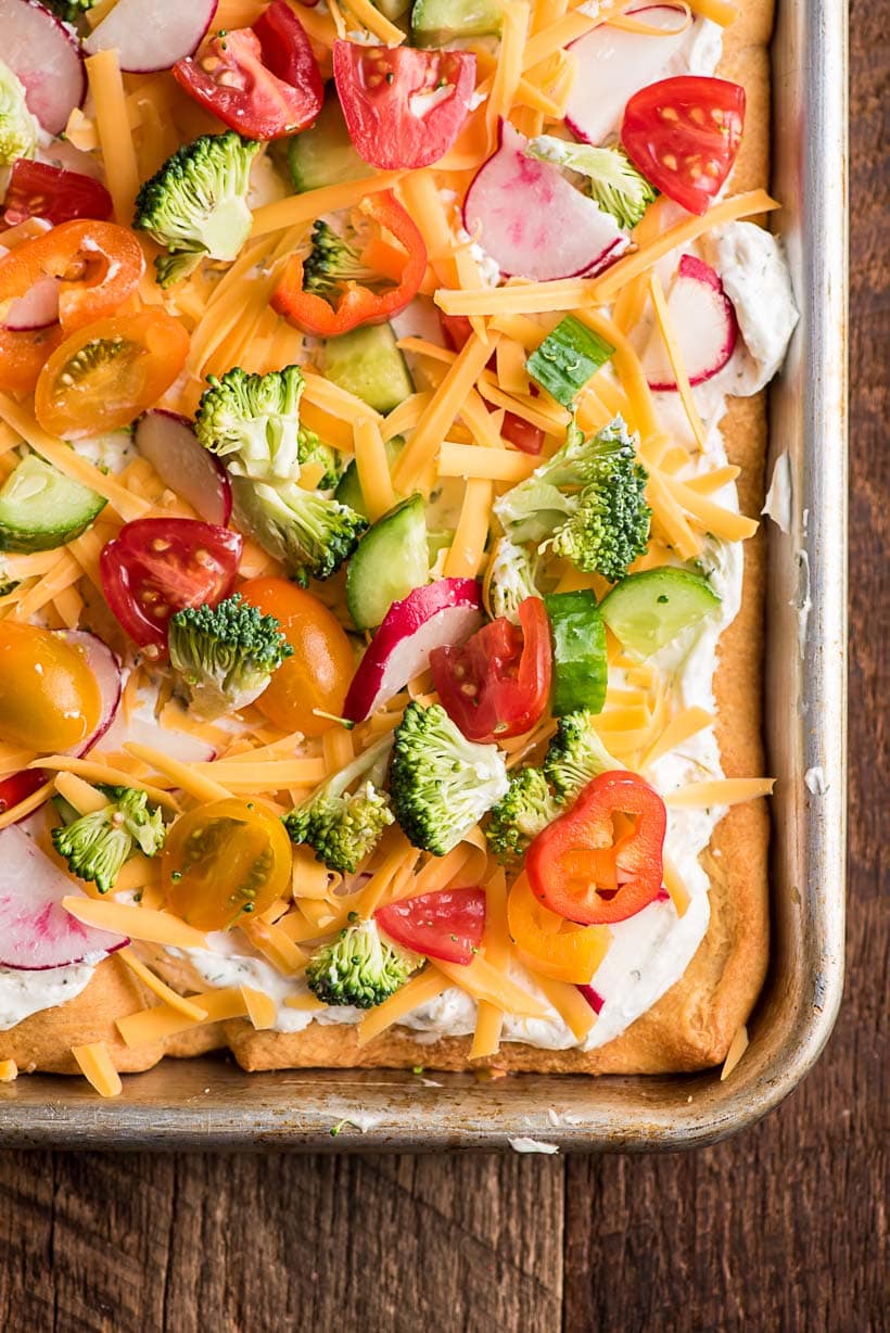 Vegetable Pizza on a sheet pan