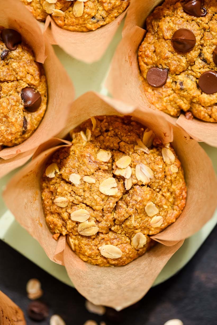 healthy pumpkin muffins with oats on top
