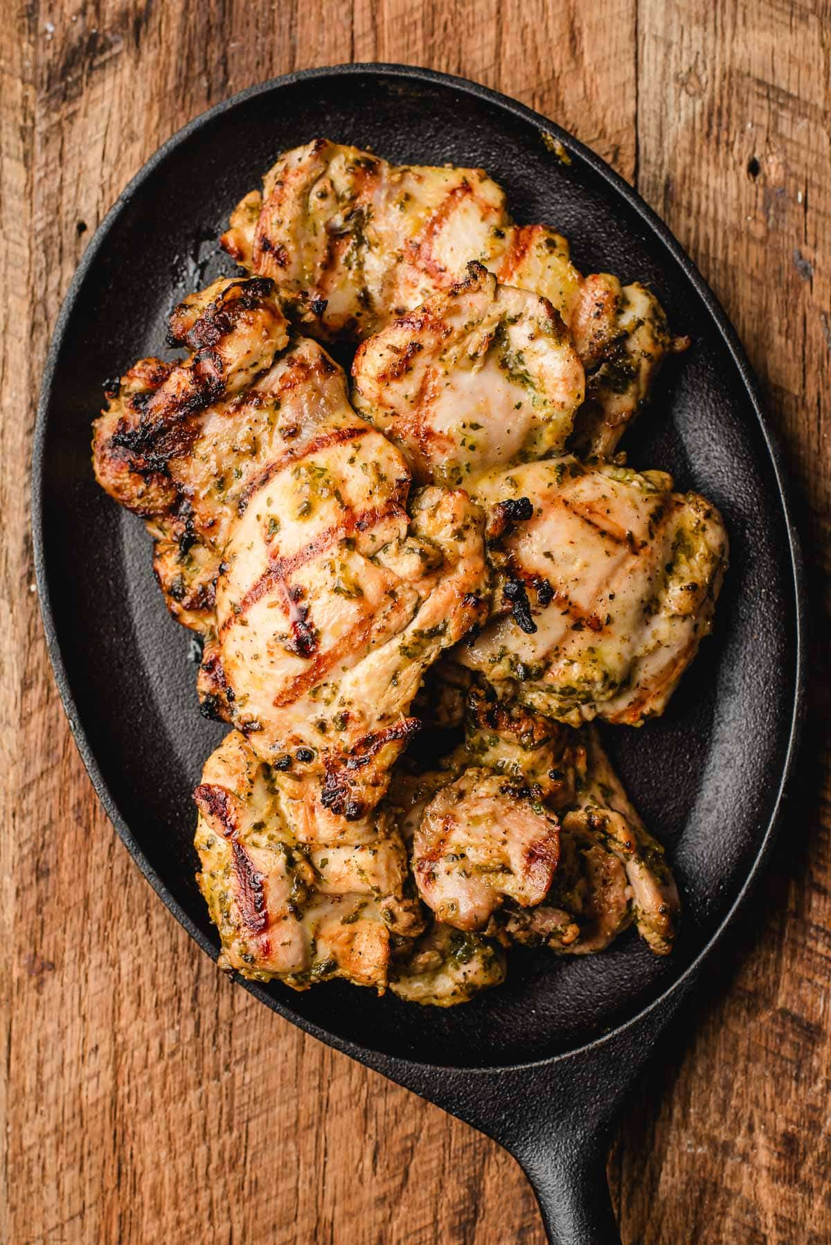 Grilled Mexican Chicken on a cast iron skillet.