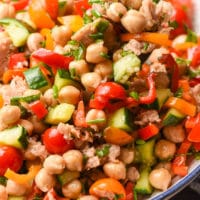 Spoonful of Chickpea and Tuna Salad with vegetables