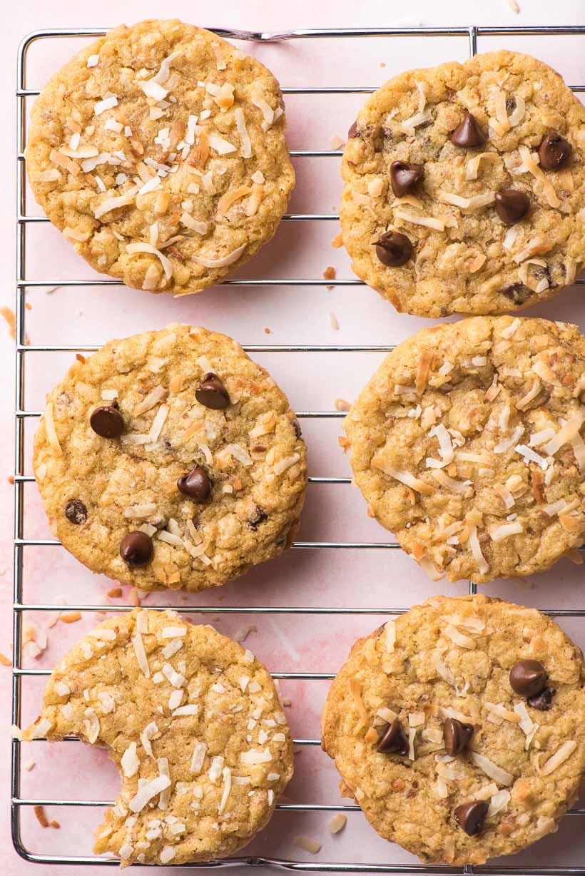 coconut cookies on a cooling rack