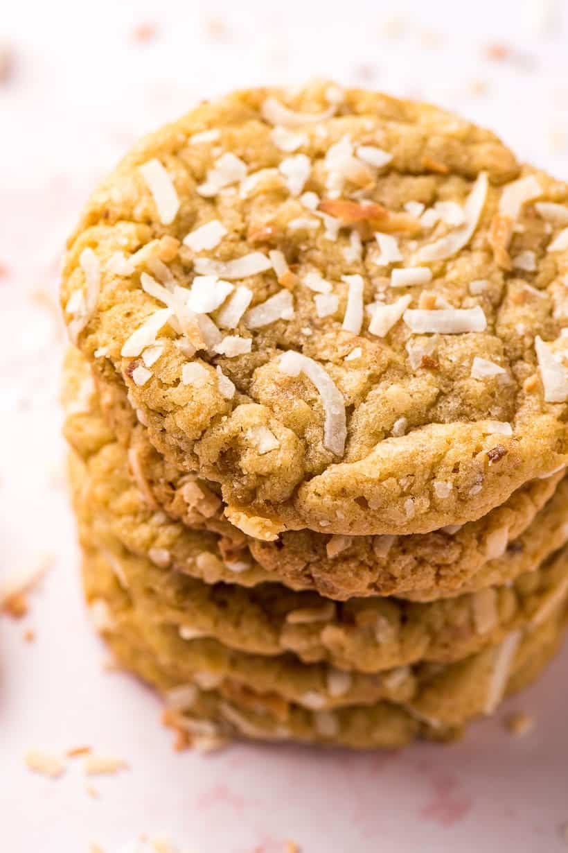 stack of toasted coconut cookies