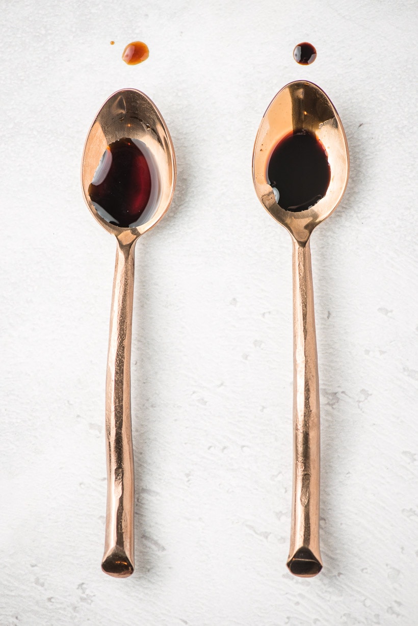 1 spoon with balsamic vinegar and 1 spoon with balsamic reduction