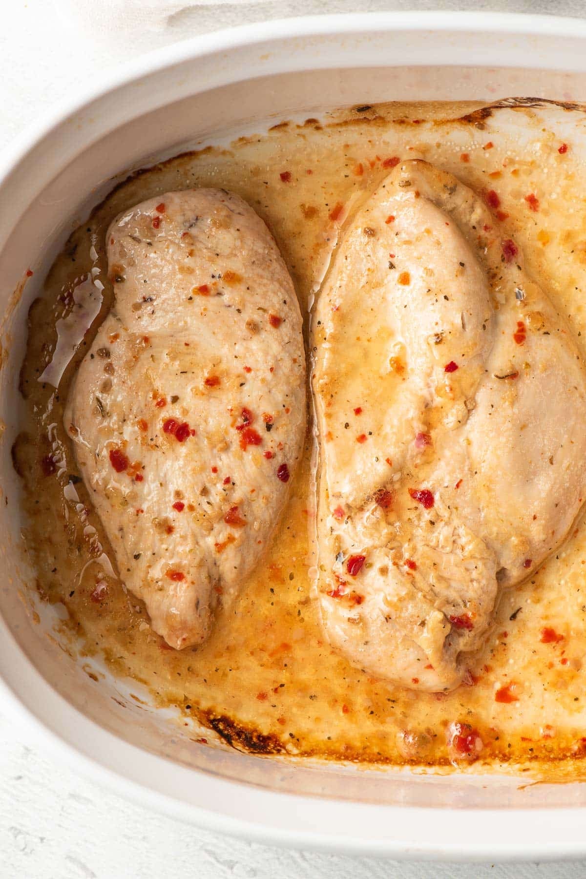 Chicken baked in Italian dressing marinade.