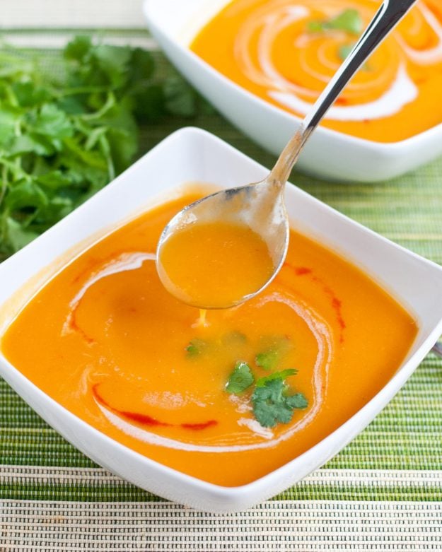 spoonful of spicy sweet potato soup