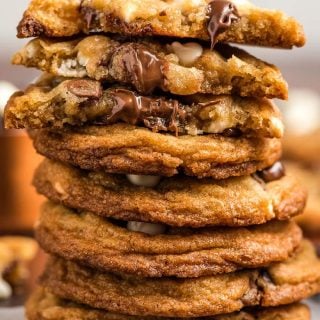 stack of triple chocolate chip cookies