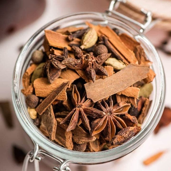chai tea spices in a pretty glass jar