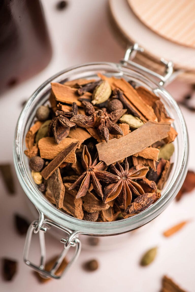 chai tea spices in a pretty glass jar