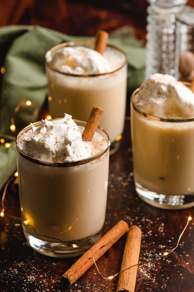 three glasses of bourbon eggnog