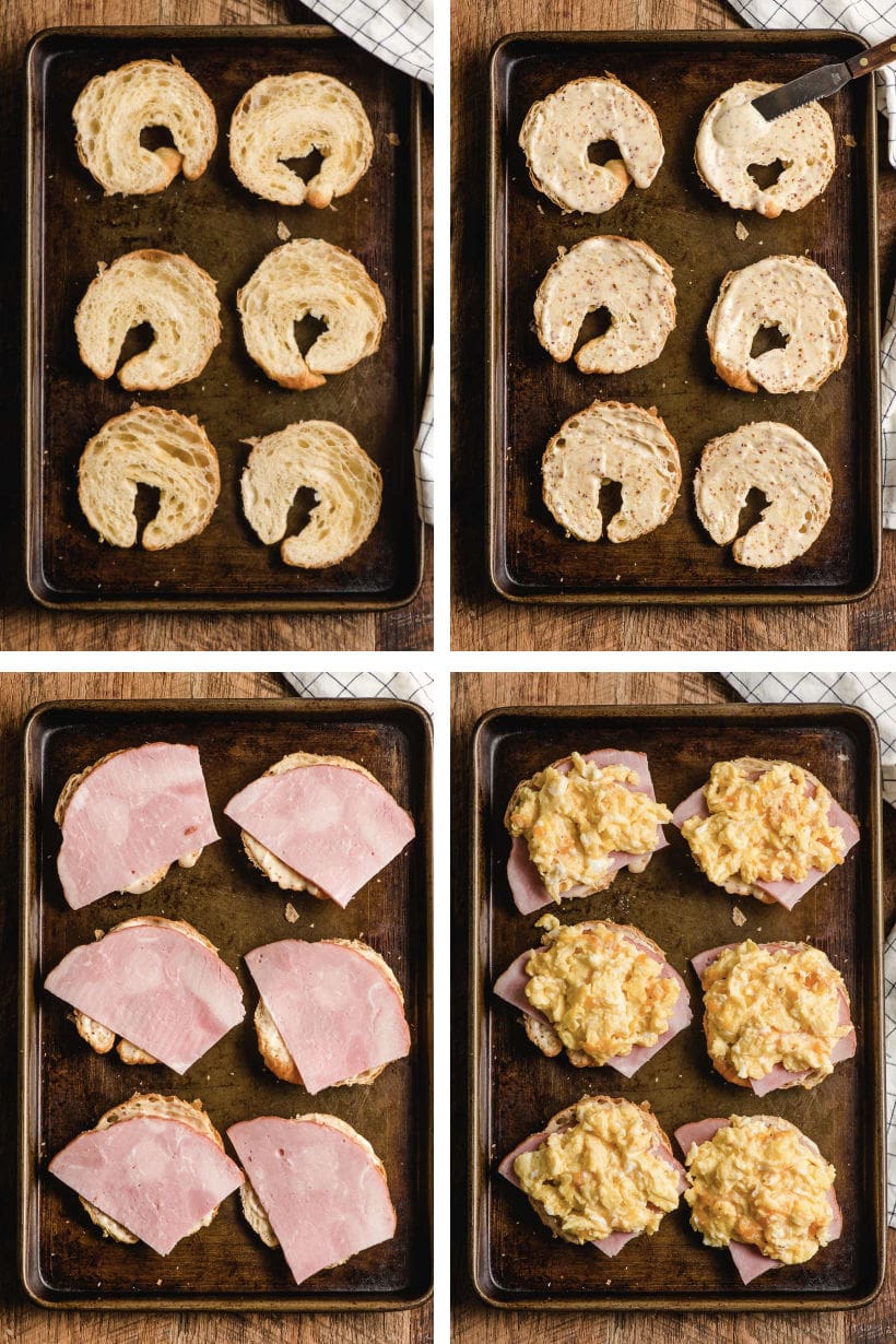 croissanwich breakfast sandwiches being made in four steps