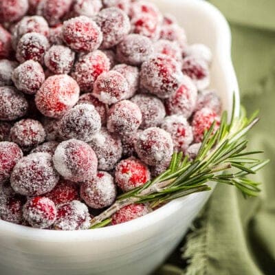 candied cranberries in a white bowl