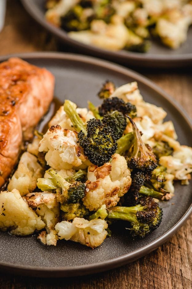 Roasted Broccoli and Cauliflower with Lemon and Parmesan