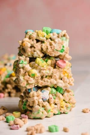 Stack of 3 Lucky Charms Krispie Treats.