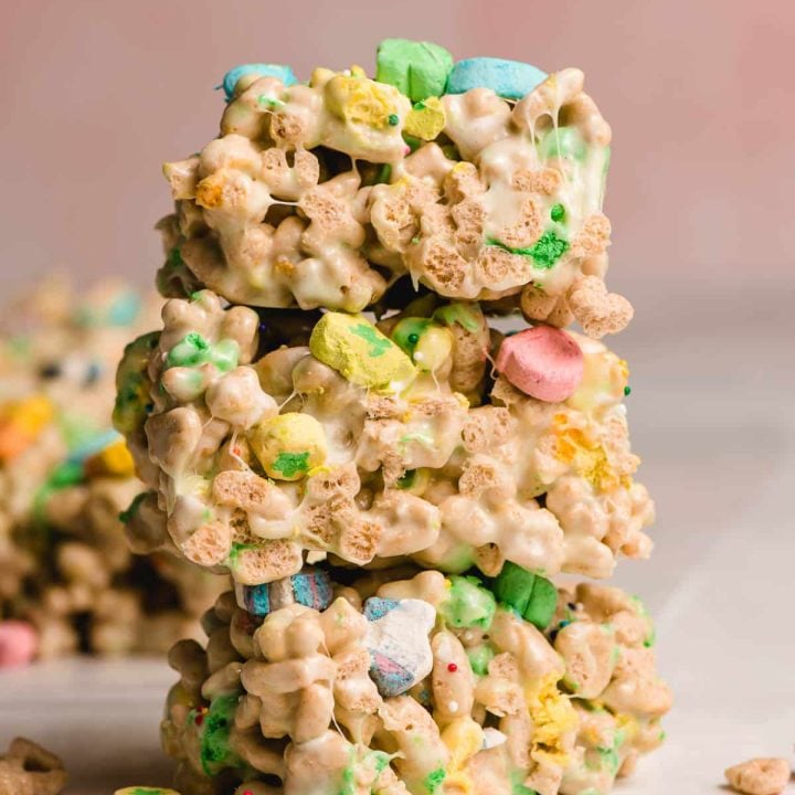 Stack of 3 Lucky Charms Krispie Treats.