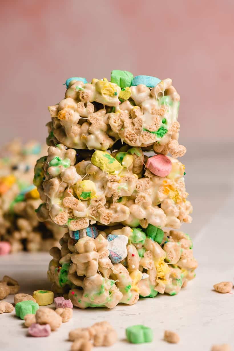 Stack of three Lucky Charms Cereal Bars.