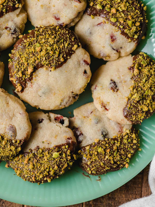 Chocolate Dipped Cranberry Pistachio Shortbread Story