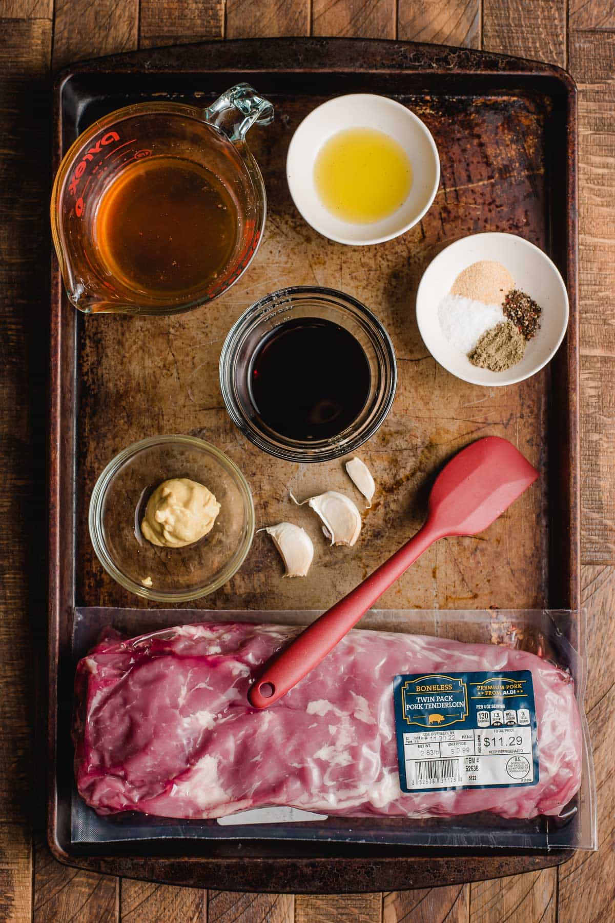 Ingredients for making a honey garlic pork tenderloin.