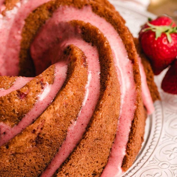 Strawberry cake glazed with strawberry glaze.