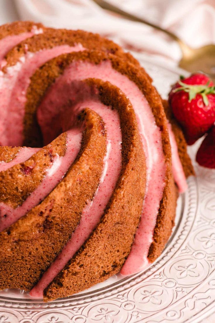 Strawberry rose bundt cake with lemon glaze | Supergolden Bakes