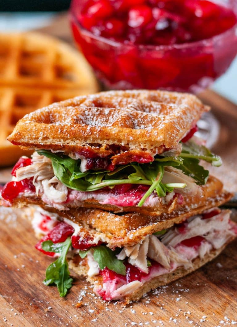 Waffled Cranberry Cream Cheese Leftover Turkey Sandwiches