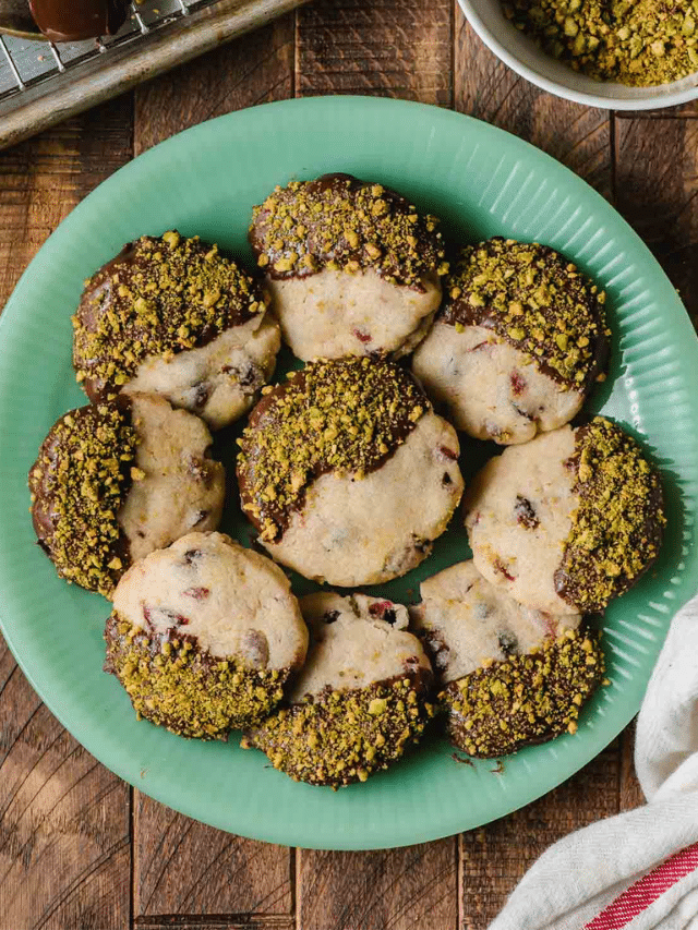 Chocolate Dipped Cranberry Pistachio Shortbread Story